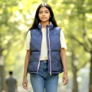 NEW Girl's Navy Reversible Snowflake Puffer Vest XXL